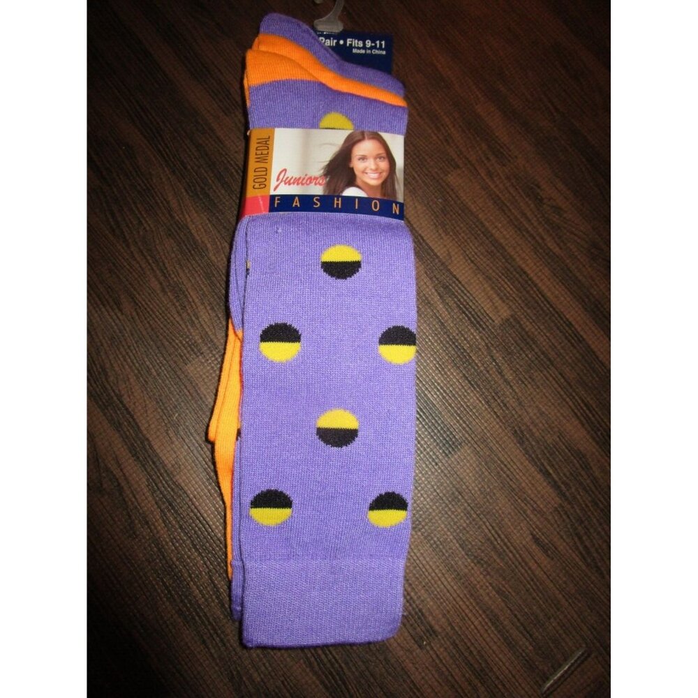 3 Pair Womens Medium Gold Medal Knee High Socks Soft Durable Orange Purple 9-11